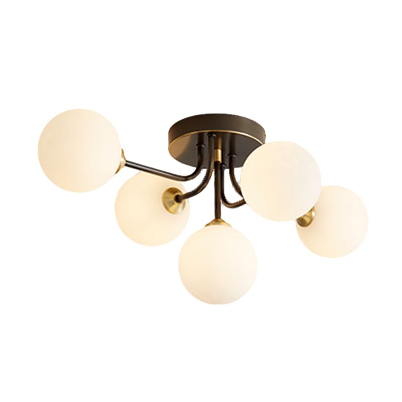 Nordic Style Copper Ceiling Light Ball Shape Ceiling Lamp with Glass Shade for Bedroom