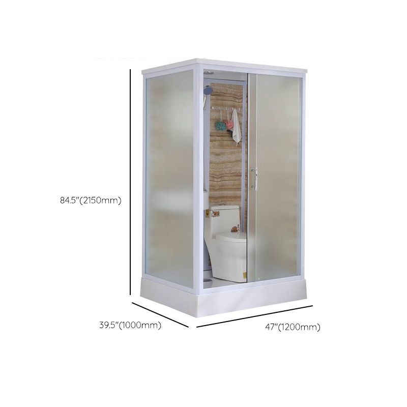 White Single Sliding Shower Kit Rectangle Frosted Shower Stall