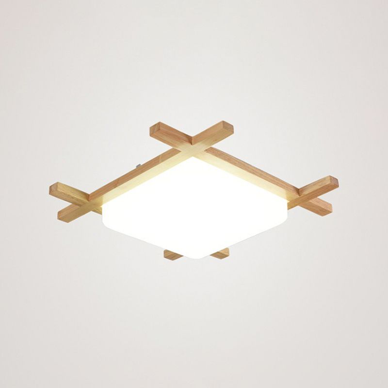 Geometric Shape Flush Mount Modern Wood Ceiling Light Fixture for Living Room in Brown