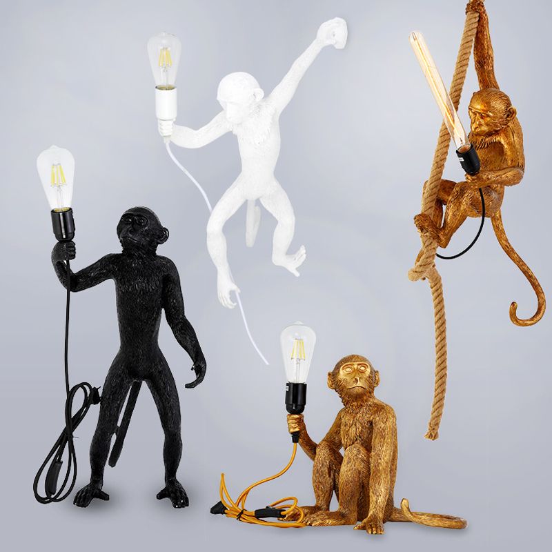 Monkey Ceiling Light Art Deco Resin 1-Bulb Living Room Hanging Pendant Light in Gold