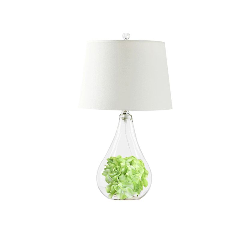 Clear Glass Bulb Shape Night Light Country 1 Light Bedroom Fabric Table Lamp with Green Plant Deco