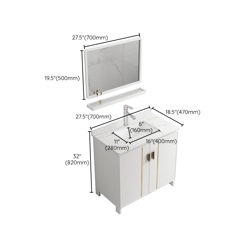 Single Sink Vanity Set White Mirror 2 Doors Freestanding Metal Frame Vanity