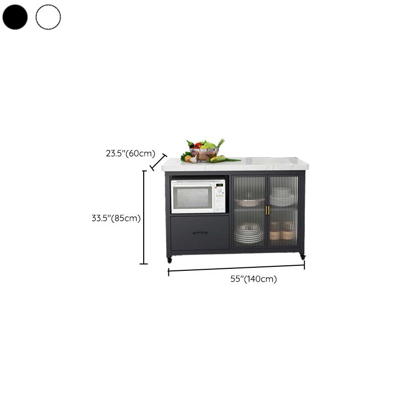 Modern Marble Prep Table with Storage Cabinet Dining Room Island Table