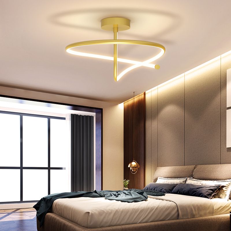 Line Shape LED Ceiling Lamp Modern Aluminium 1 Light Flush Mount for Living Room