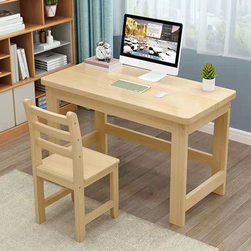 Natural Child Desk and Chair Modern Home Kids Writing Desk in Pine Wood