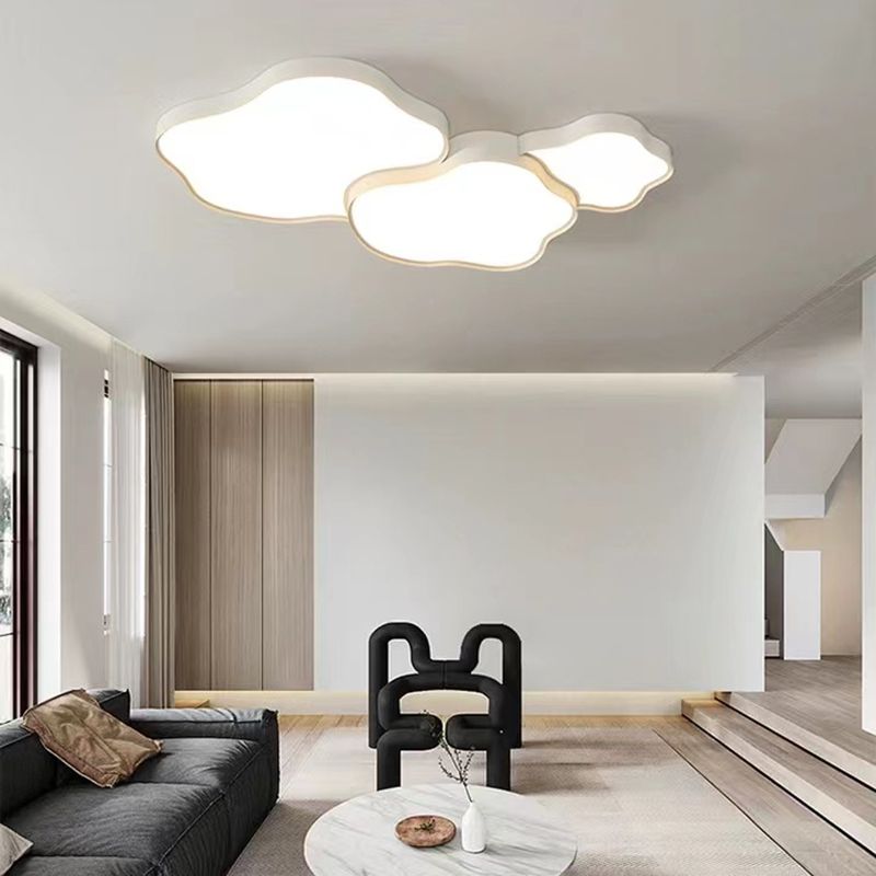 LED White Metal Modern Flush Mount Cloud Shape Ceiling Lamp with Acrylic Shade for Bedroom