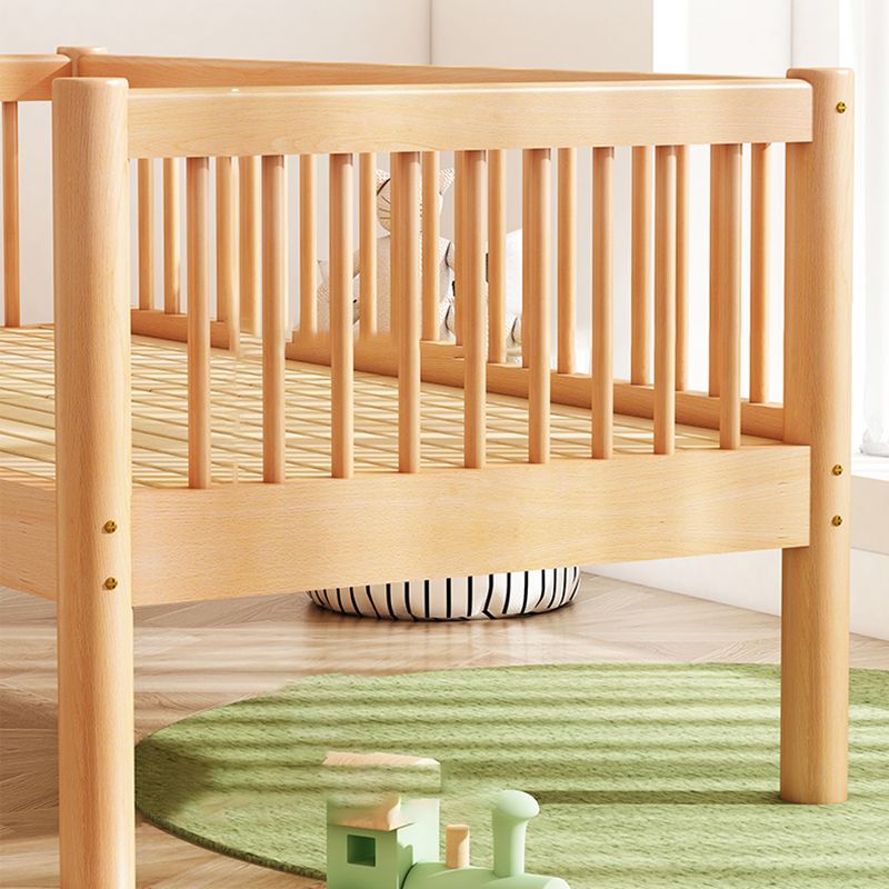 Contemporary Nursery Crib with Guardrail in Natural Solid Wood