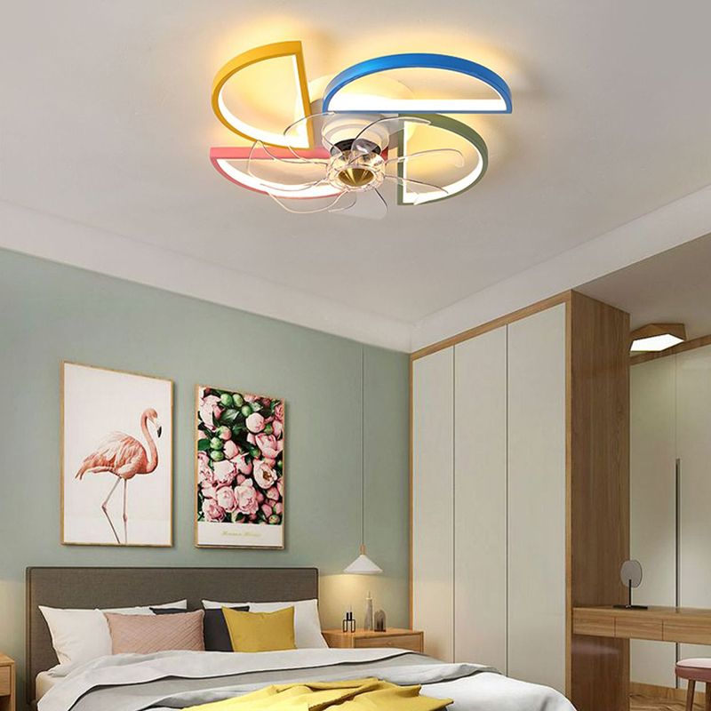 Metal Ceiling Fan Lamp Kids Style LED Ceiling Mounted Light for Bedroom