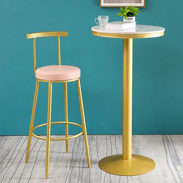 Glam Round Faux Marble Bistro Table Indoor Gold Iron Bar Dining Table with Single Pedestal