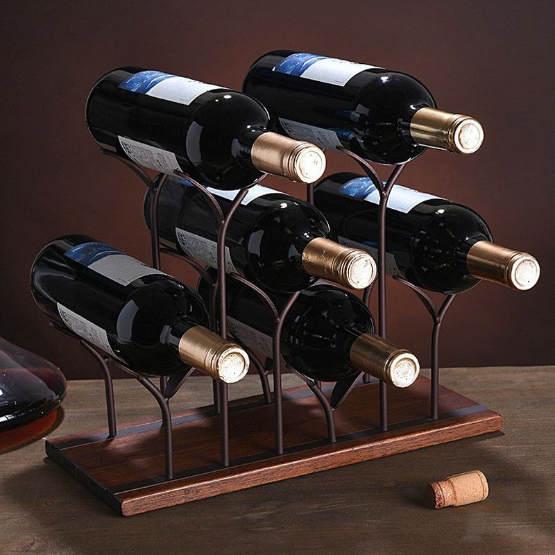 Modern Tabletop Wine Rack Wooden Base Wine Bottle Rack for Kitchen