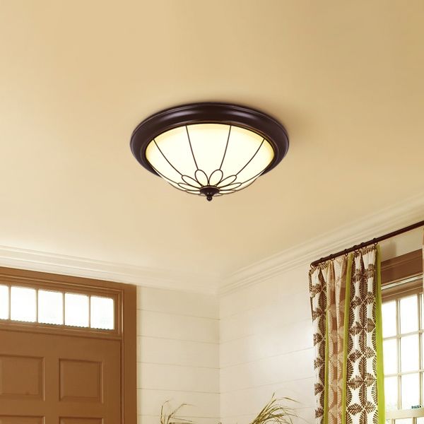 Traditional LED Ceiling Light Geometric Flush Mount with White Glass Shade