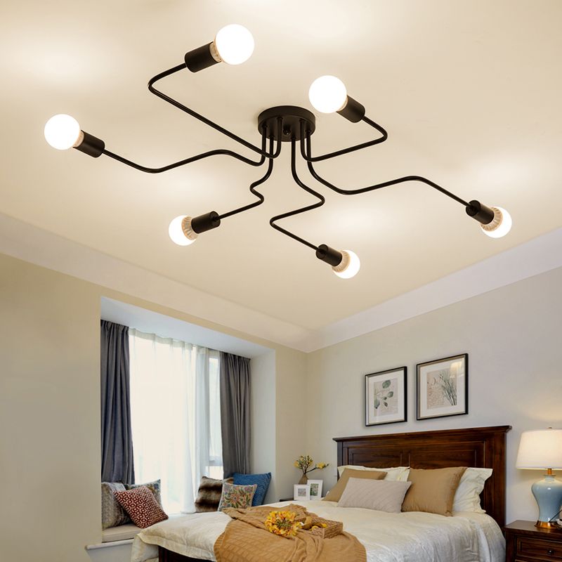 Open Bulbs Design Modern Flush Mount Black Semi Flush Ceiling Light for Living Room