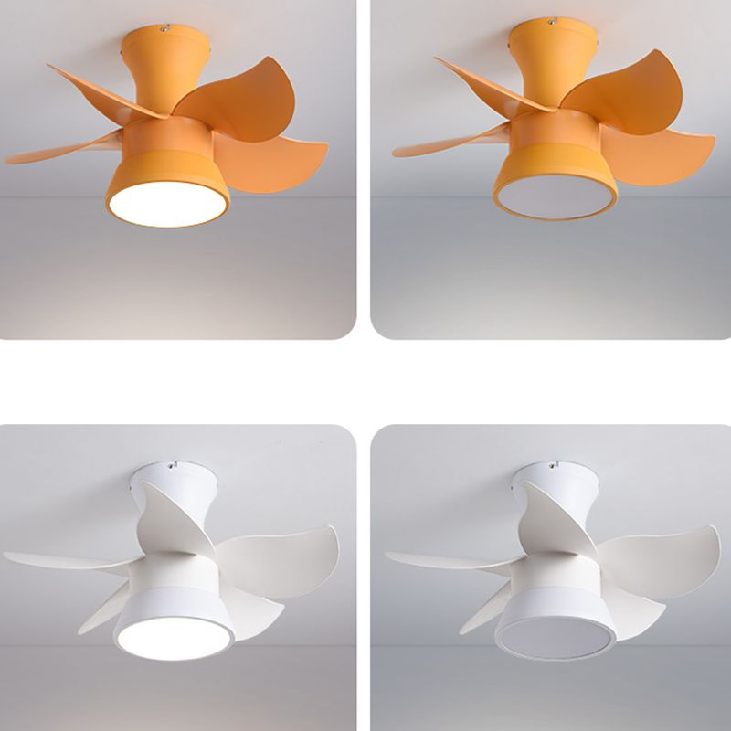 Macaron Style Ceiling Fan Lamp Frequency Conversion Kids Room LED Semi Flush Light