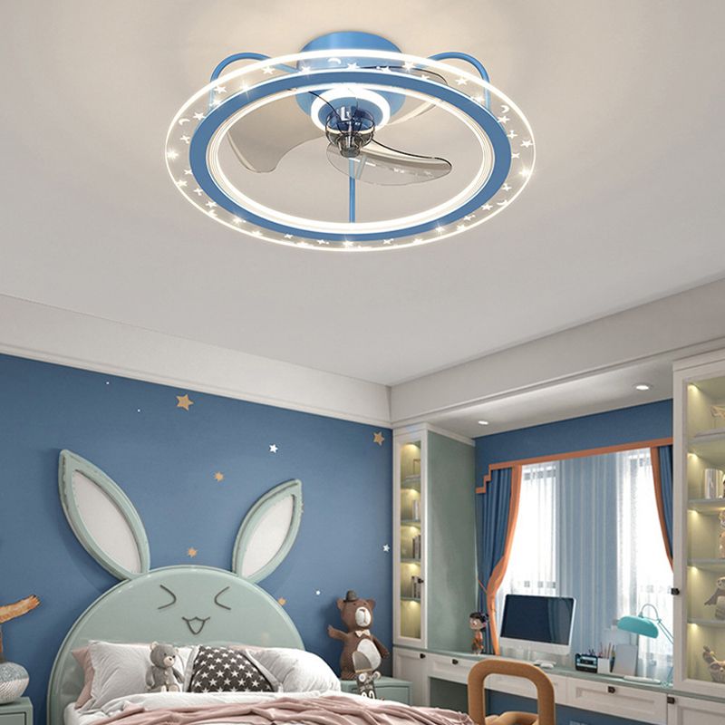 3-Blade Ceiling Fan Blue/pink LED Fan with Light for Children's Room
