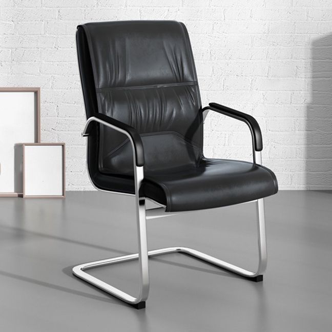 Contemporary Arm Chair Fixed Arms Black Faux Leather Office Chair