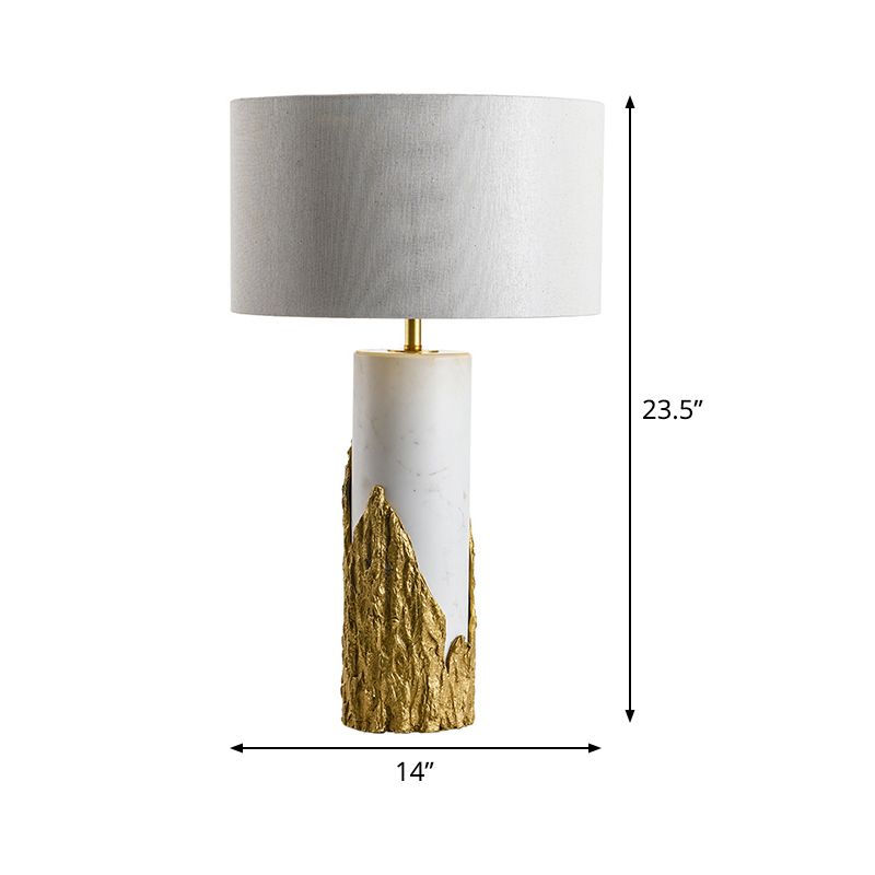 1 Head Bedside Task Lighting Modernism White Night Table Lamp with Cylinder Fabric Shade