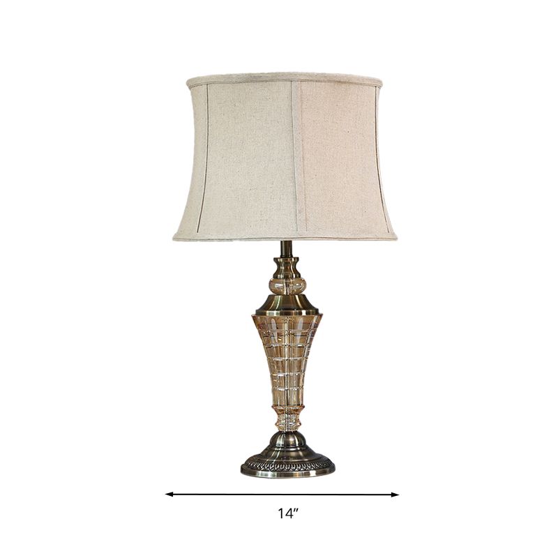 1 Light Bedroom Night Light Rural Stylish Beige Table Lamp with Tapered Fabric Shade