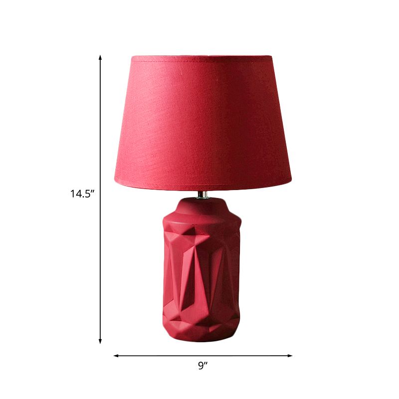 Ceramic Red Night Table Light Geometric-Cut Cylinder Single Minimalistic Nightstand Lamp