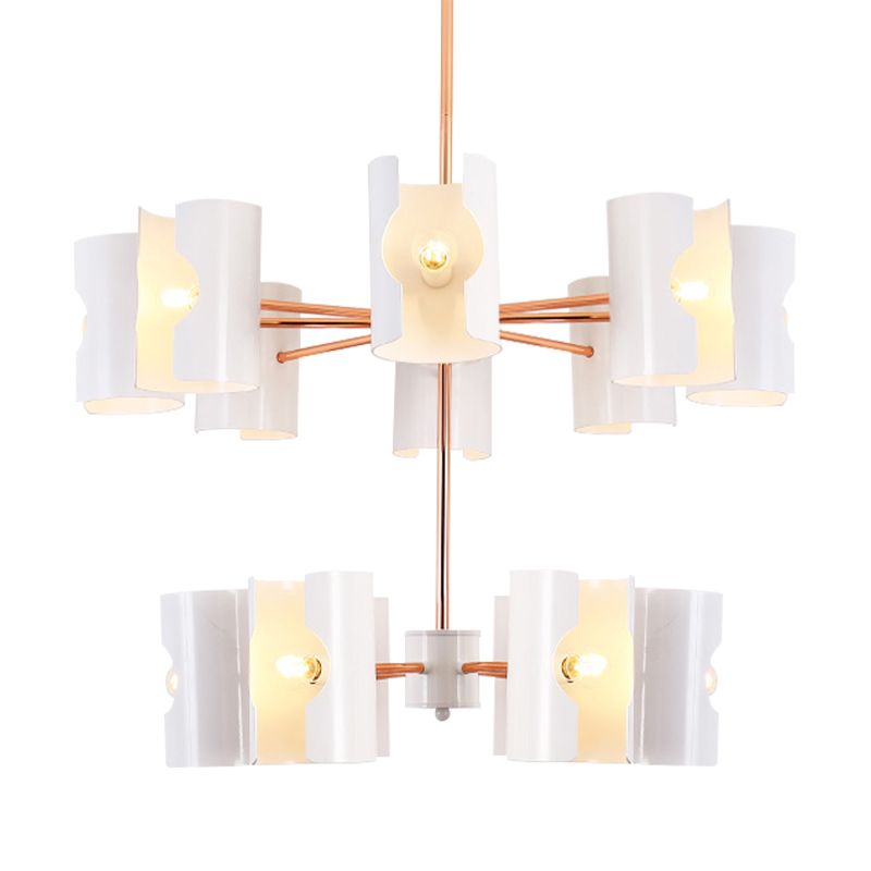 Dining Room Half-Cylinder Pendant Light Metal Multi-Head Contemporary White Chandelier