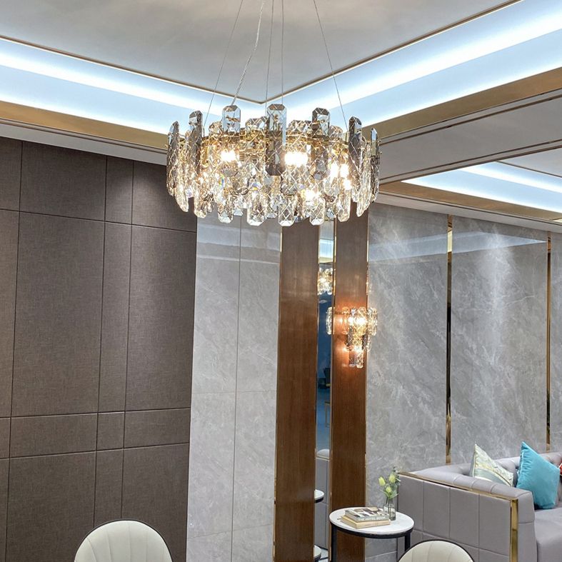 Round Crystal Pendant Light Fixtures Modern Chandelier Lighting for Living Room