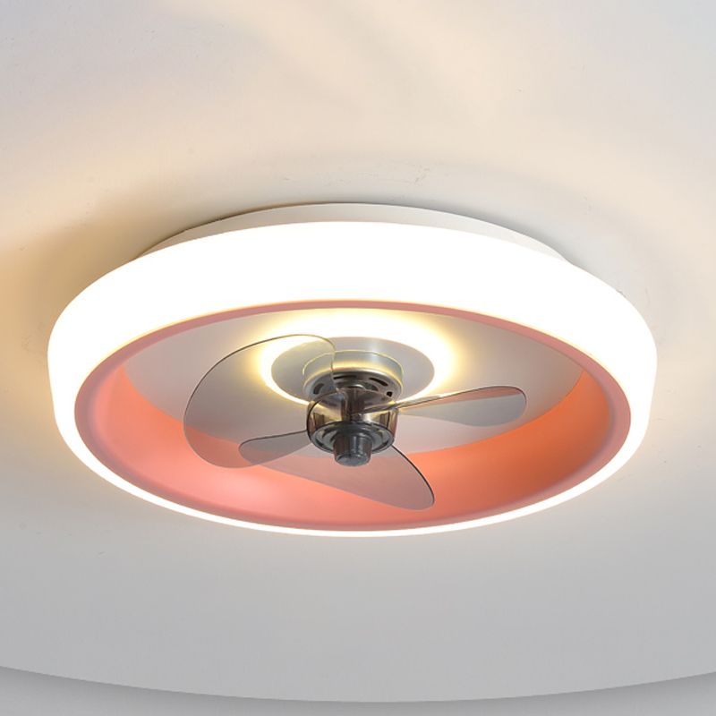 Metal Round Ceiling Fan Modern Style 2 Lights Flush Mount Lamp