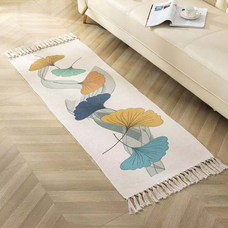 Classic Geometric Printed Rug Multi-Colored Cotton Blend Carpet Easy Care Washable Rug with Fringe for Bedroom