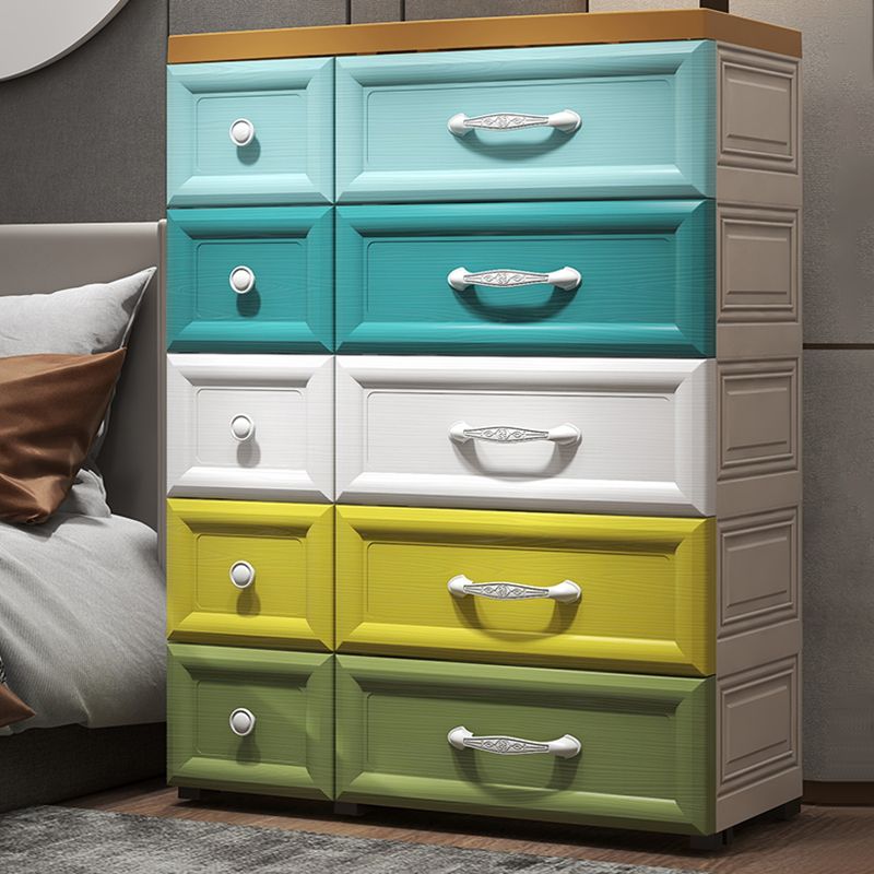 Modern Kids Nightstand Plastic 10 Drawers Baby Dresser for Bedroom