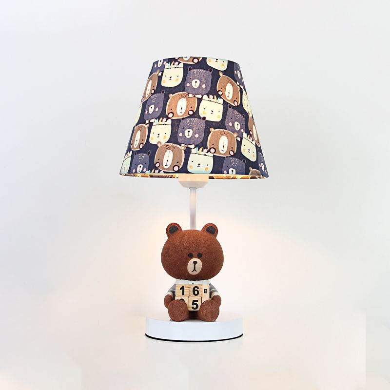 Kids Cartoon Bear/Rabbit Base Reading Book Light Fabric 1 Head Study Room Task Lighting in White/Brown