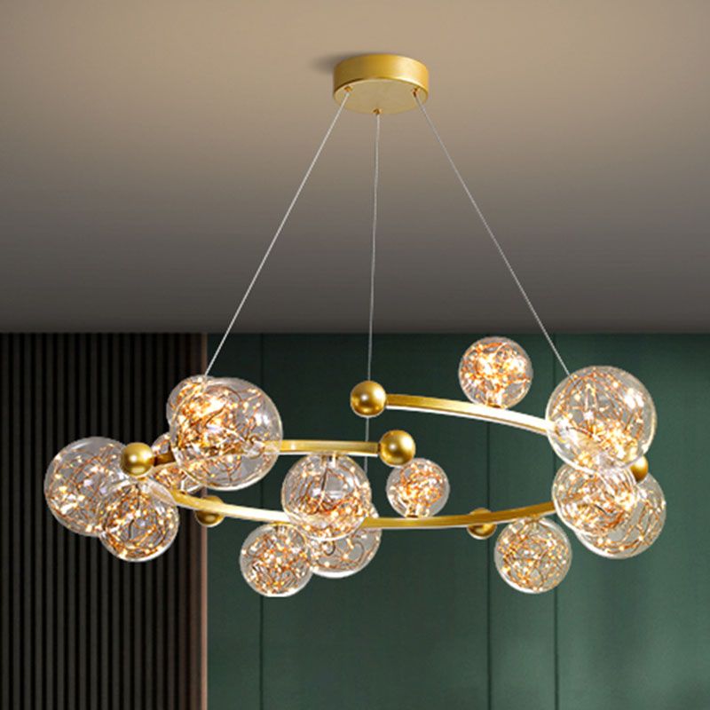 Clear Glass Orb Chandelier Lamp Contemporary LED Down Lighting with Glowing String