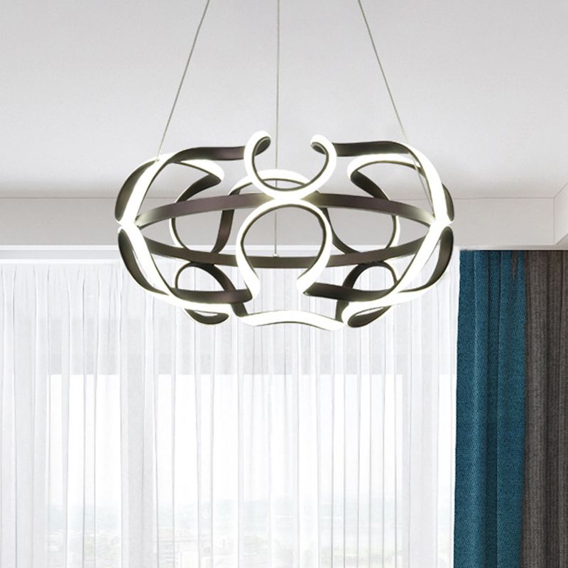 Contemporary Twisted Hanging Lamp Acrylic Living Room LED Chandelier Pendant Light in Coffee