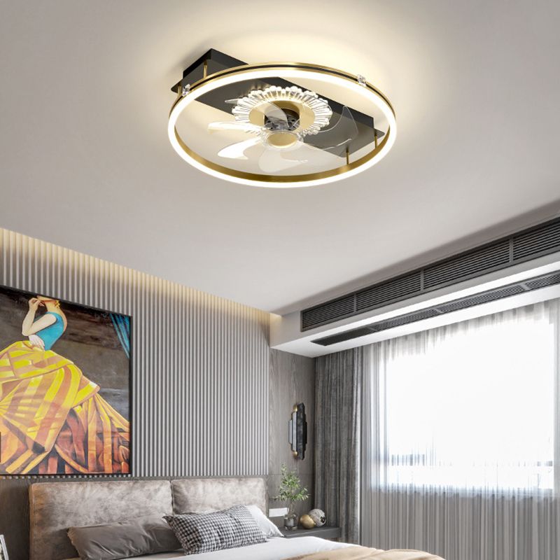 Light Luxury Iron Ceiling Fan Lamp Geometry LED Ceiling Fan Light for Living Room