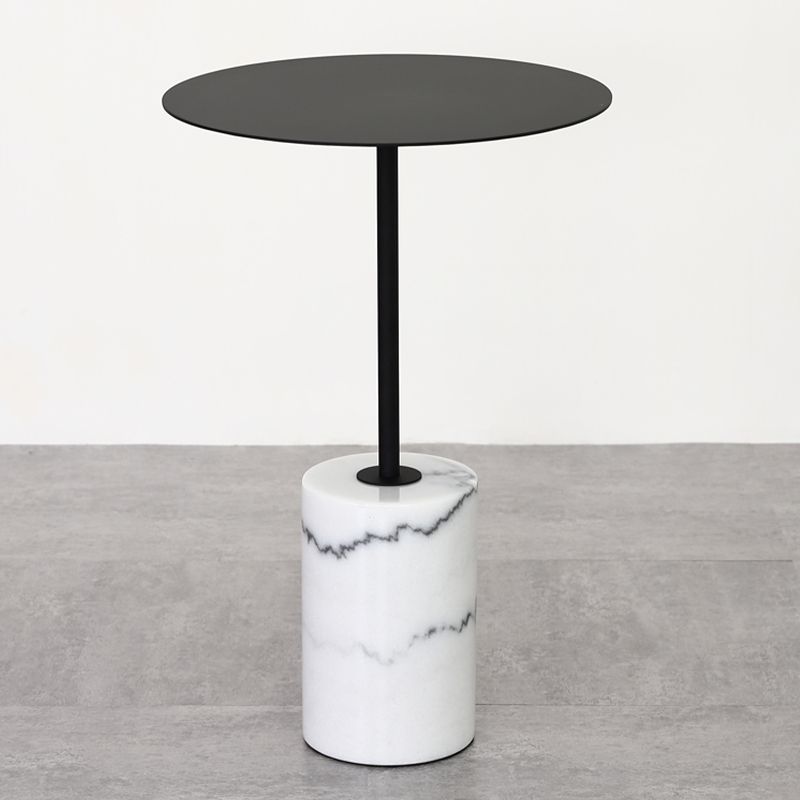Iron and Marble End Table 11.8" Tall Mid-Century Round Drum Side Table