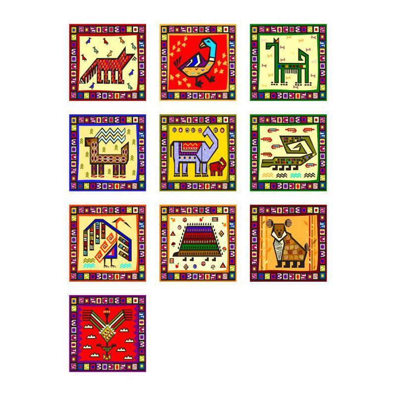 Kids Tribal Pattern Animal Wallpapers Red-Yellow-Green Stick On Wall Art for Baby Room