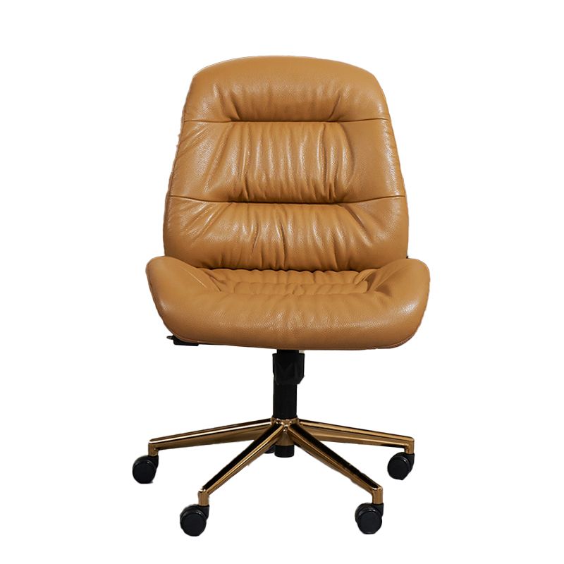 Modern Armless Office Chair Leather Tilt Mechanism No Distressing Desk Chair with Wheels