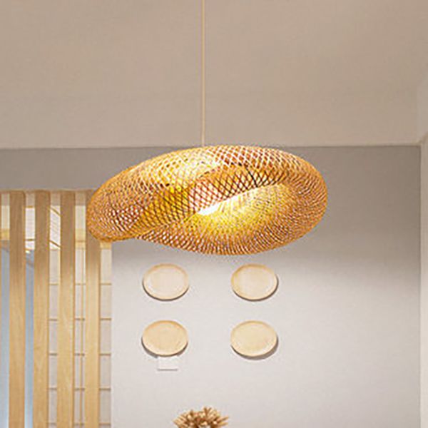 Kit de lumière suspendue moderne bambou 1 suspension de salle à manger légère en beige