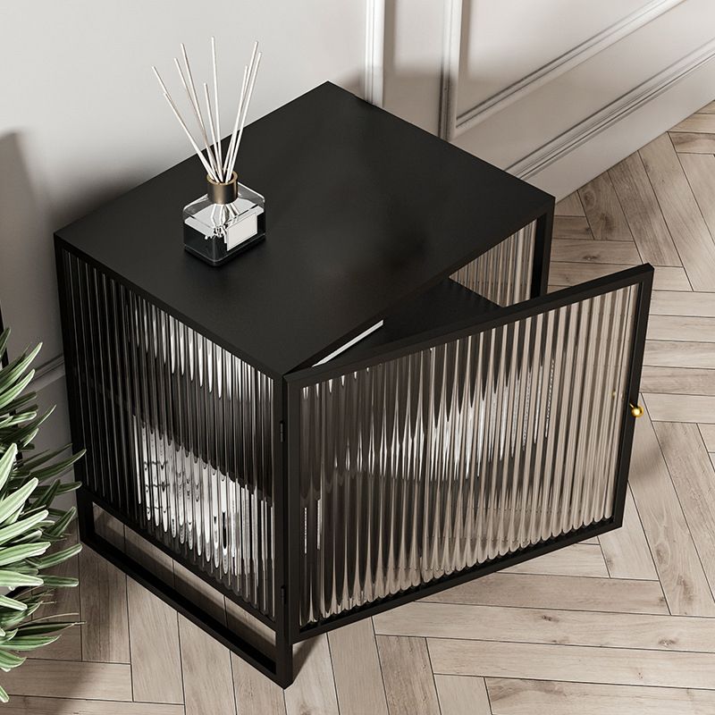 Glass and Metal Bedside Cabinet Modern Minimalist Bedside Table with Legs