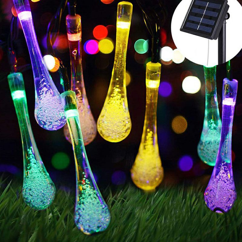 Artistic Raindrop Solar LED String Lighting Plastic 30-Bulb Garden Christmas Light in Black, 21.3ft