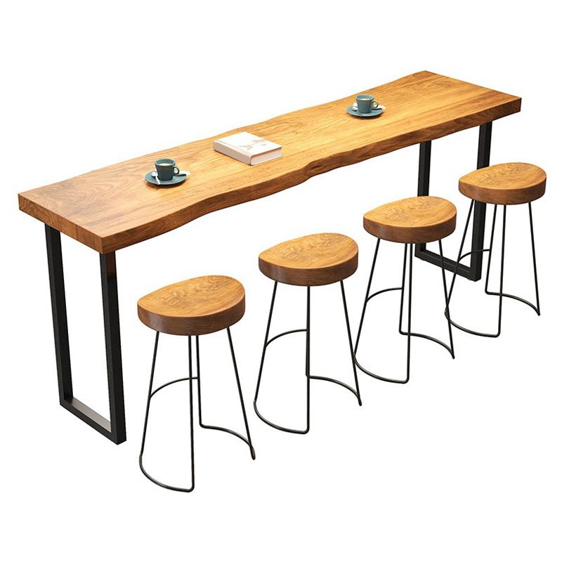 Solid Wood Bar Table Brown Industrial Bar Dining Table with Sled Base