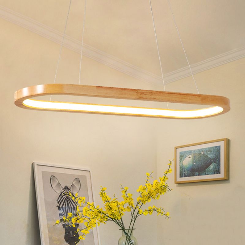 27,5 "/35,5" largo il cittadino a led del lampadario ovale di legno nordico per sala da pranzo