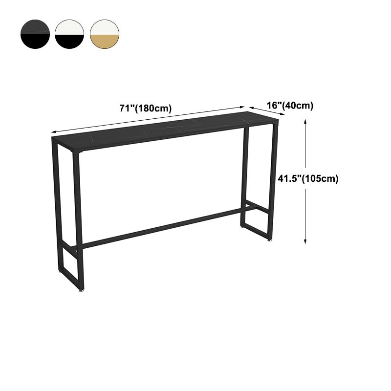 Modern Rectangle Iron Bar Dining Table Stone Top Indoor Bistro Table with Footrest