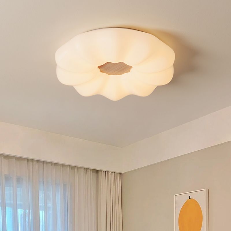 Modernism Pumpkin Shaped Ceiling Mounted Fixture with Wood for Bedroom