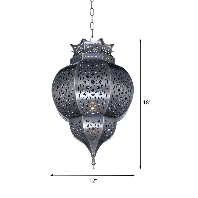 Lámpara colgante en forma de calabaza tradicional 1 cabeza de metal de metal Luz de techo en gris