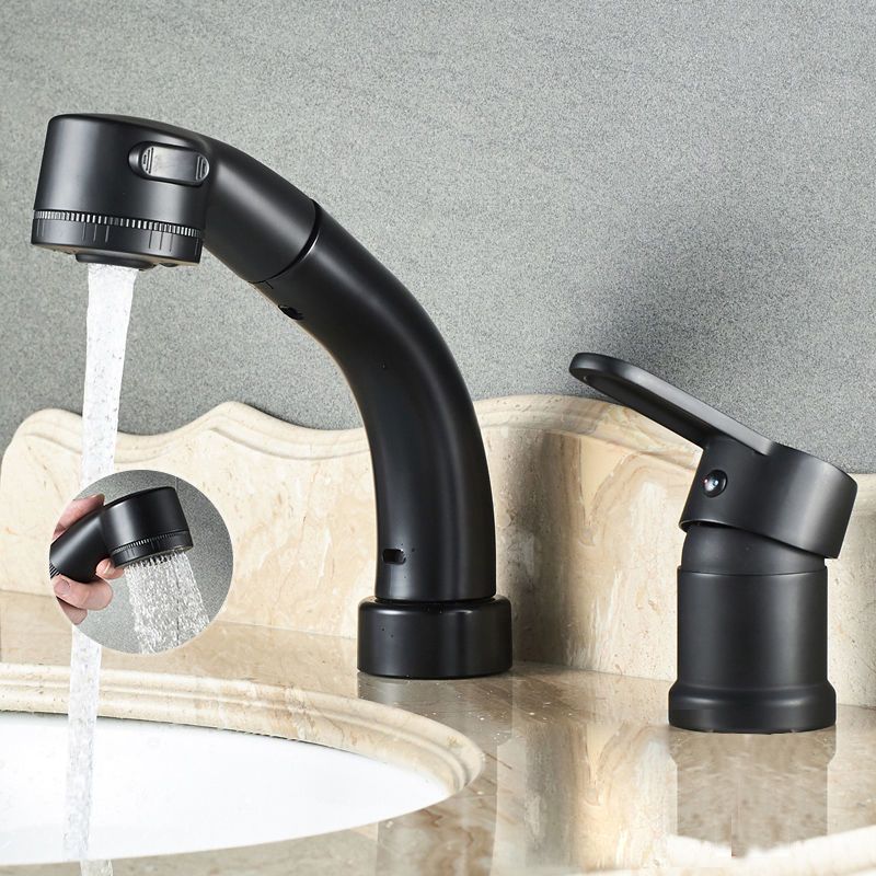 Modern Style Vessel Faucet Copper Knob Handle Low Arc Retractable Vessel Faucet