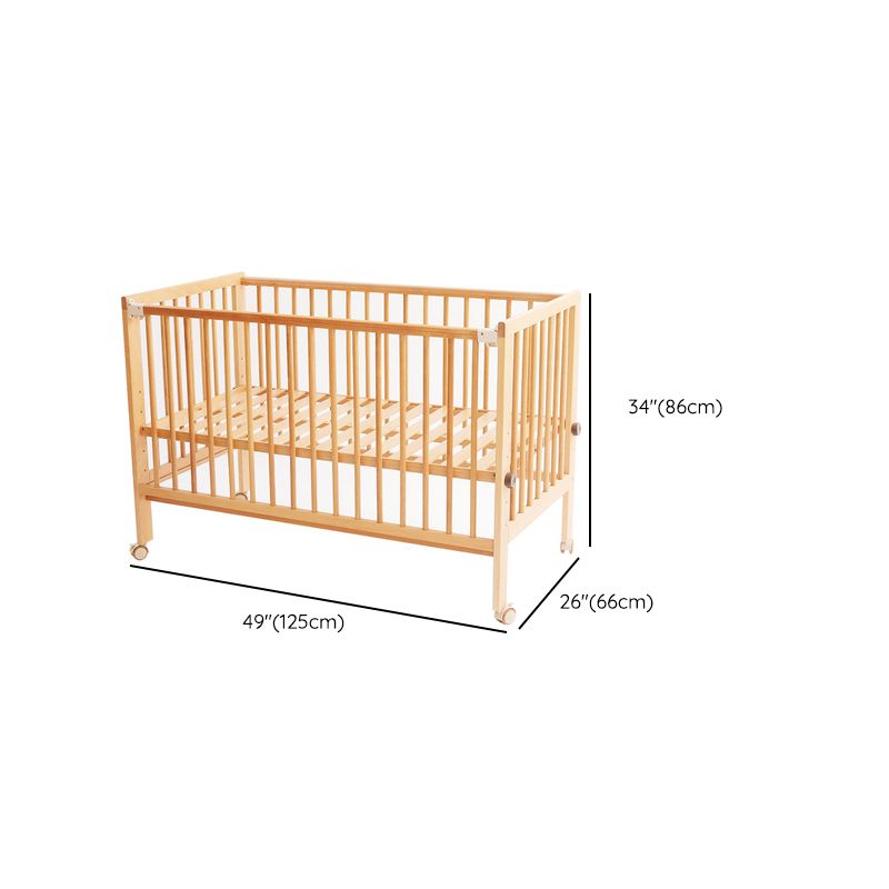 Modern with Casters/Wheels Light Wood with Guardrail Nursery Crib