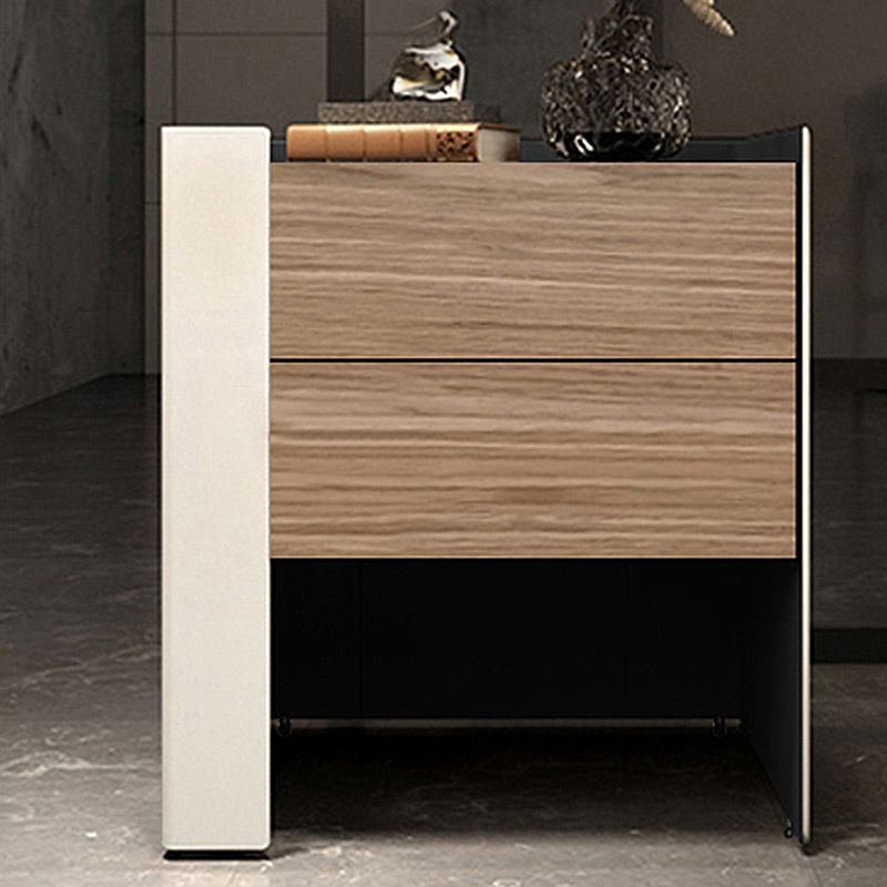 Modern Drawer Storage Night Table Solid Wood and Leather Bed Nightstand