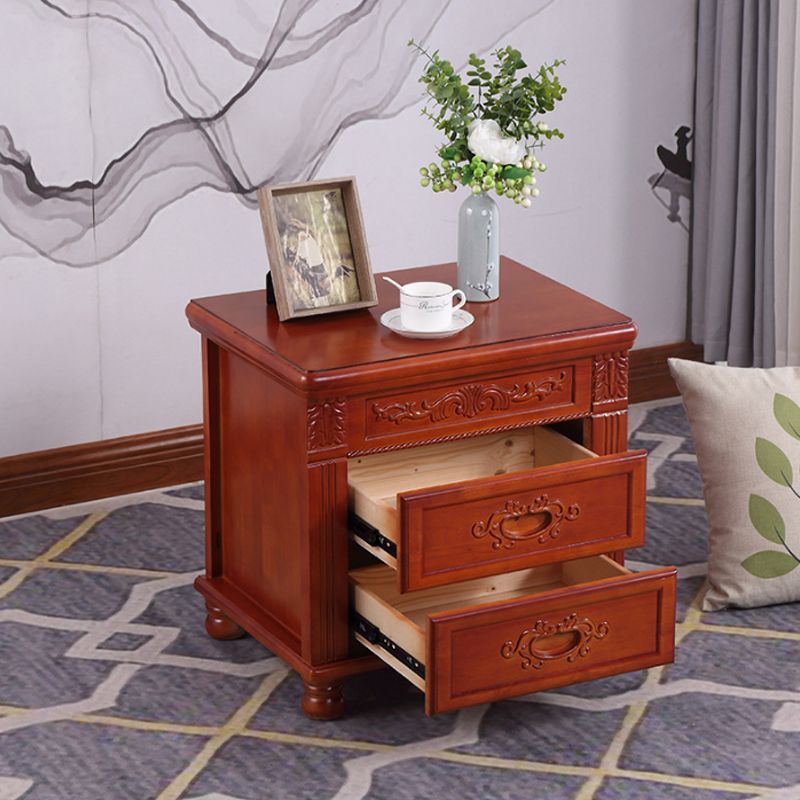 2 Drawers Nightstand Solid Wood Traditional Night Table ,19.7" Tall