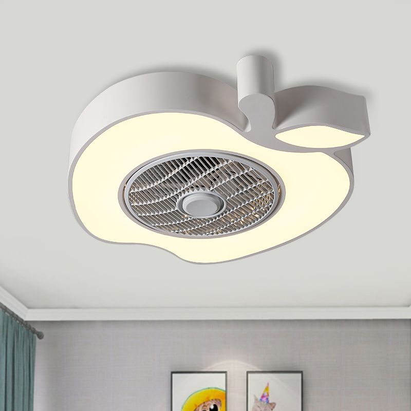 Apple babykamer plafondventilator verlichting acryl kinderen 21 "brede led semi -flush mount armatuur met voorrooster in roze/zwart/wit