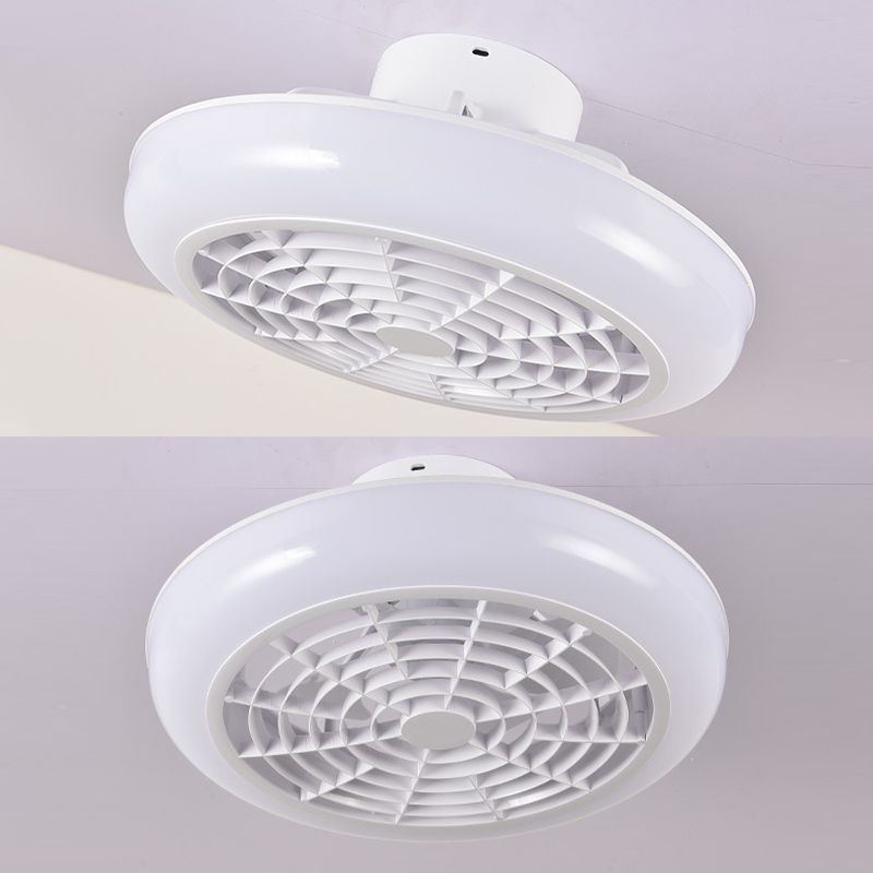 Simple Round Fan Lamp Fixture Acrylic Bedroom LED Semi Mount Lighting in White