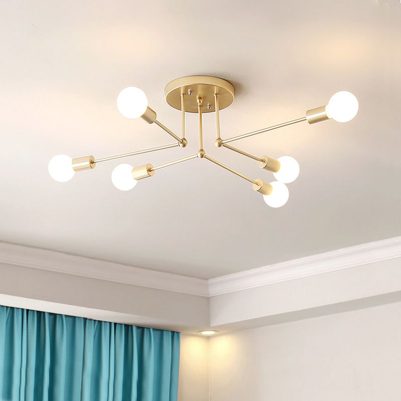 Metal Branching Semi Flush Chandelier Contemporary Ceiling Light Fixture for Living Room