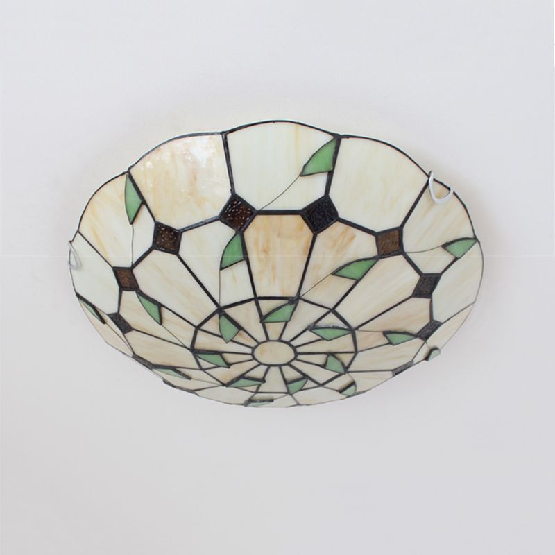 Tiffany Style Bowl Shape Flush Mount Glass 1 Light Ceiling Light for Bedroom